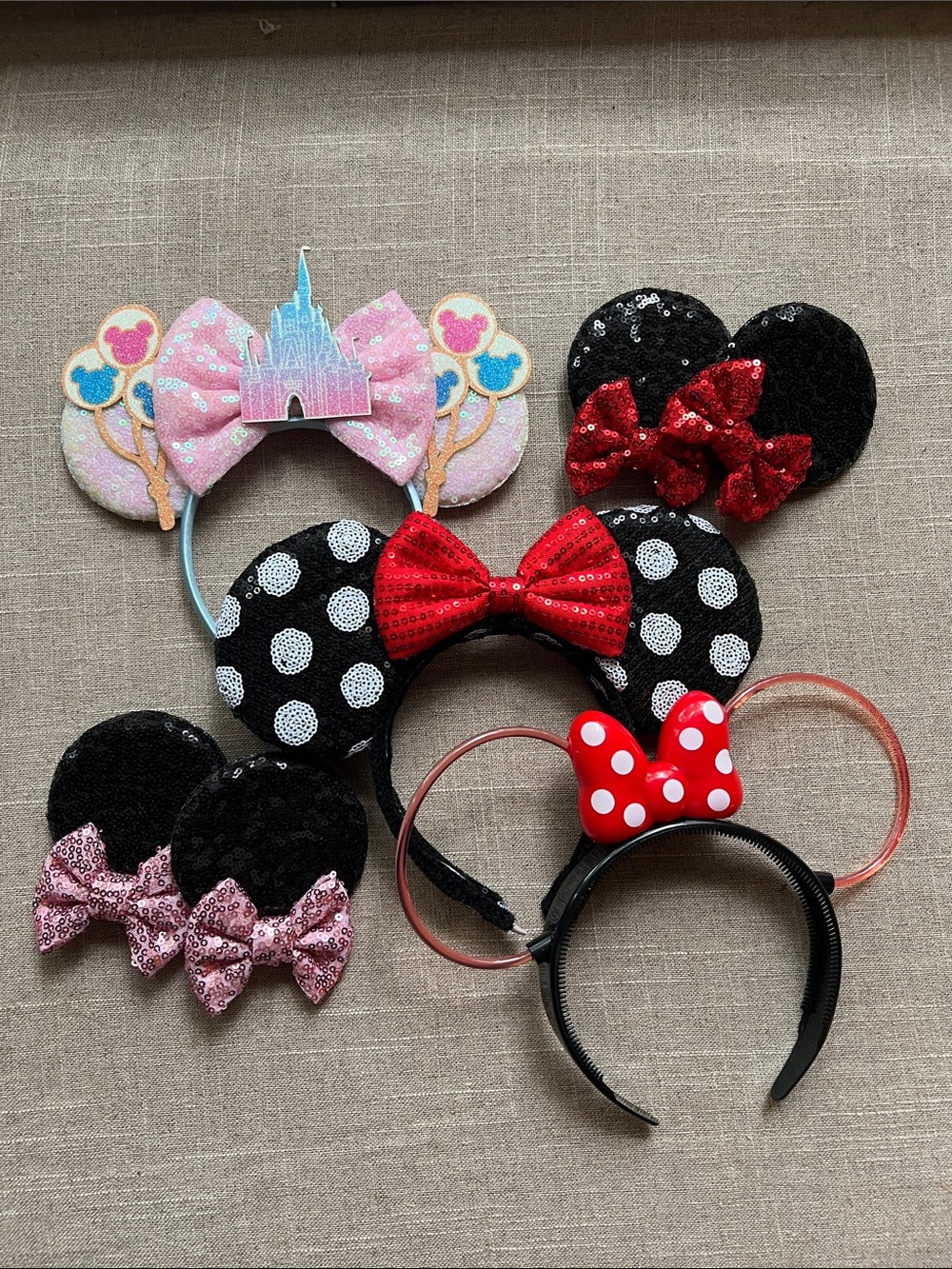 Assorted DIY Minnie Mouse Ear Headbands with Bows - Polka Dot & Sequin Styles
